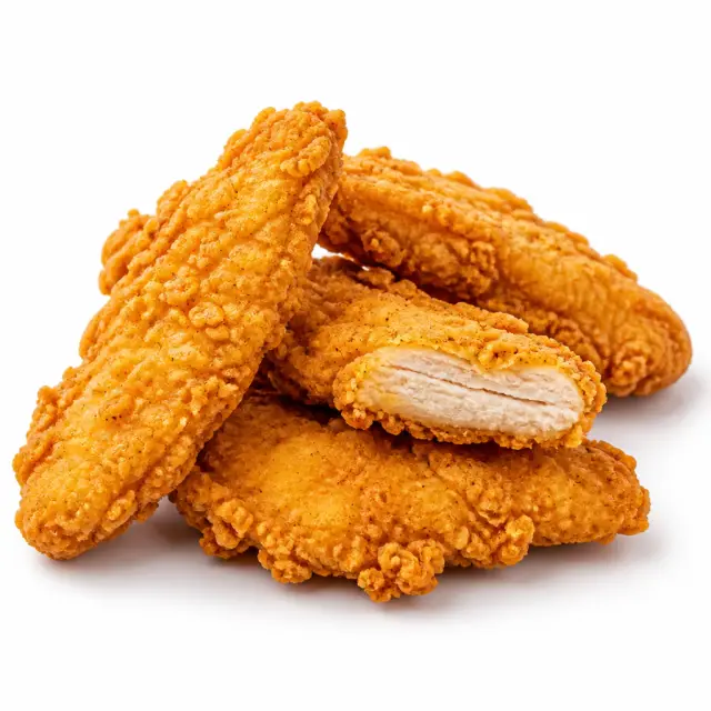 Breaded chicken tenders ready for dipping